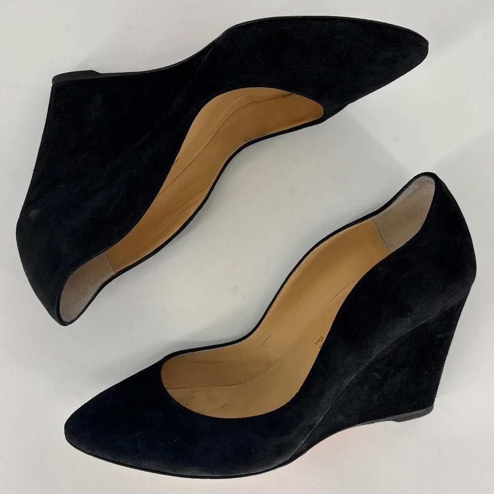 Christian Louboutin Tanja 85 Suede Wedge Pumps Black Women Size 36 Pointed Toe